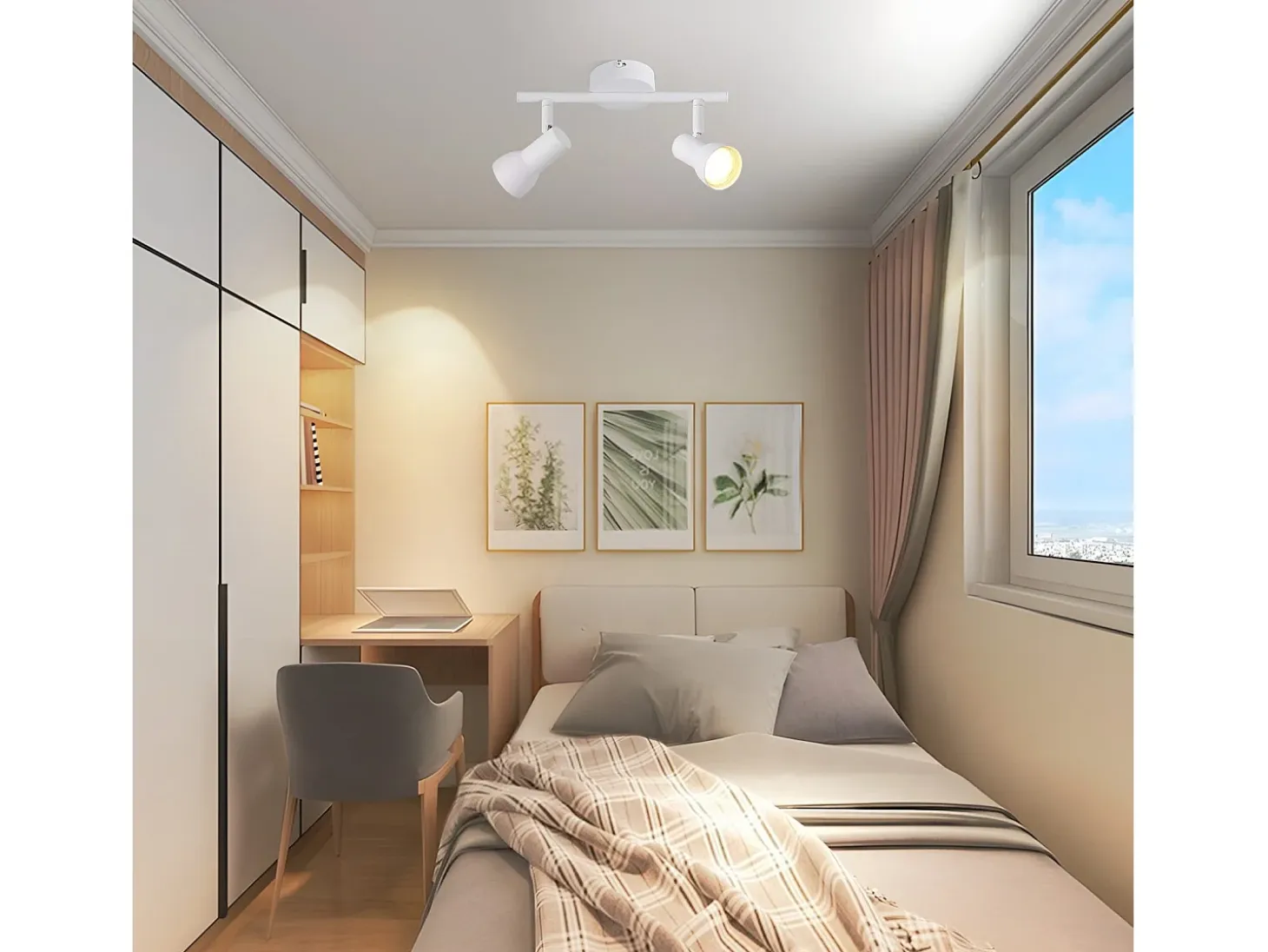 NETTLIFE Foco de techo de 2 llamas, diseño moderno, blanco, GU10, focos de techo metálicos, giratorios 350°