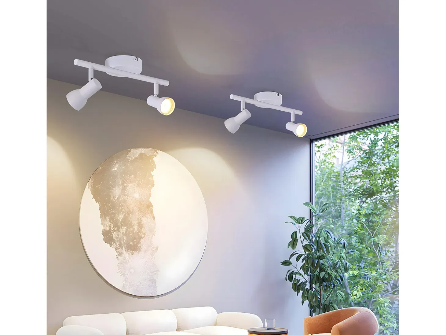 NETTLIFE Foco de techo de 2 llamas, diseño moderno, blanco, GU10, focos de techo metálicos, giratorios 350°