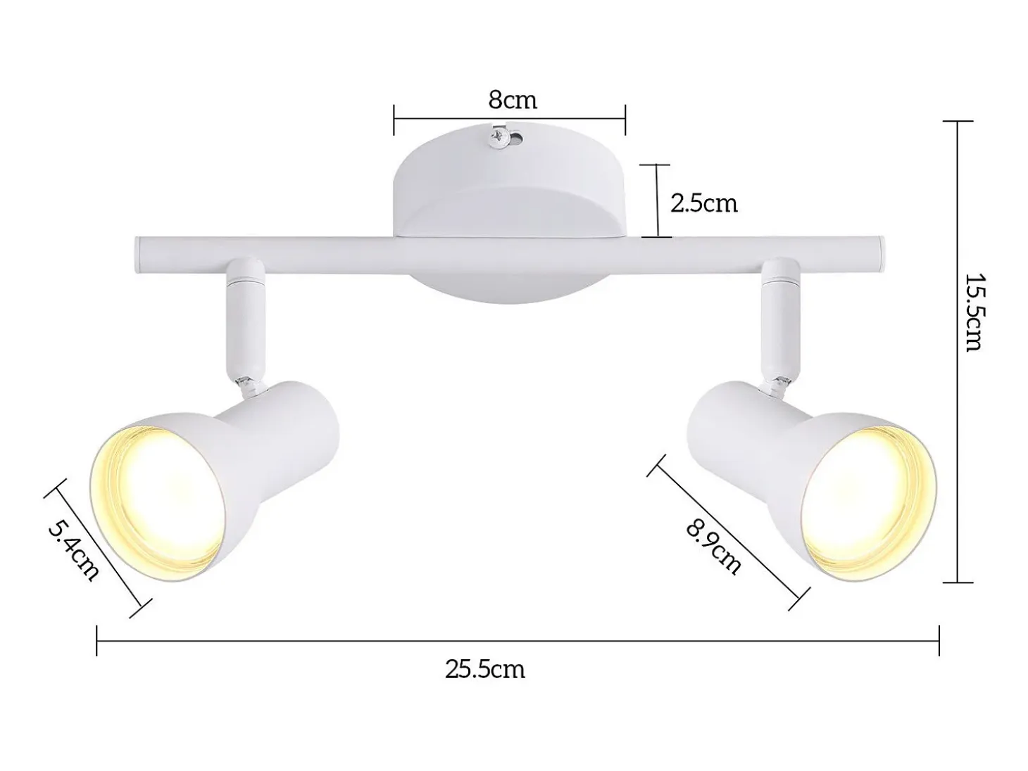 NETTLIFE Foco de techo de 2 llamas, diseño moderno, blanco, GU10, focos de techo metálicos, giratorios 350°