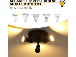 NETTLIFE Foco de techo de 3 llamas, lámpara de techo negra, diseño moderno, focos de techo redondos, metal GU10