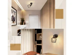NETTLIFE Foco de Techo E14 - Metal, Lámpara de Pasillo Industrial Giratoria 350°, Aplique de Pared para Pasillo y Sala de Estar, Negro