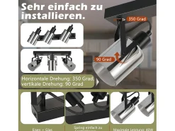 NETTLIFE Foco de techo. Focos de techo negros, 3 bombillas orientables 350° E14, focos de vidrio.