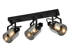 NETTLIFE Foco de techo. Focos de techo negros, 3 bombillas orientables 350° E14, focos de vidrio.