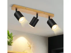 NETTLIFE Foco de techo Focos de techo negros GU10 Foco de pared de madera giratorio 350°