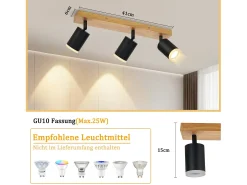 NETTLIFE Foco de techo Focos de techo negros GU10 Foco de pared de madera giratorio 350°