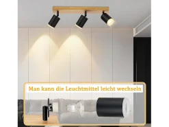 NETTLIFE Foco de techo Focos de techo negros GU10 Foco de pared de madera giratorio 350°