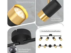 NETTLIFE Foco de techo GU10 Lámpara de pasillo Negro Dorado 350° Ajustable Vintage