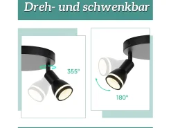 NETTLIFE Foco de techo LED de 2 bombillas, negro, para salón, foco de techo orientable, GU10, lámpara de foco moderna