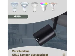 NETTLIFE Foco de techo LED con 2 lámparas, negro, GU10, orientables 330° redondos y modernos.