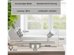 NETTLIFE Foco de techo LED orientable GU10 2 llamas orientables focos de techo industriales para salón