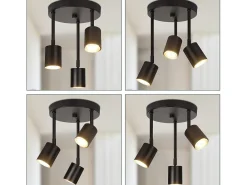 NETTLIFE Foco de techo, lámpara de techo negra, 3 bombillas LED GU10 orientables 350°