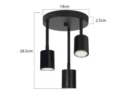 NETTLIFE Foco de techo, lámpara de techo negra, 3 bombillas LED GU10 orientables 350°