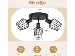 NETTLIFE Foco de Techo，3 luces E14 - Redonda de Metal, Lámpara de Pasillo Industrial Giratoria 350°, para Pasillo y Sala de Estar, Negro