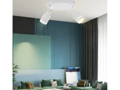 NETTLIFE Foco de techo moderno con 2 bombillas orientables. Foco GU10 de metal blanco.