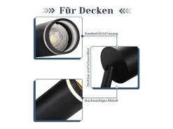 NETTLIFE Foco de techo negro, 4 bombillas, foco moderno GU10, focos orientables para interiores, de metal.