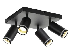 NETTLIFE Foco de techo negro, 4 bombillas, foco moderno GU10, focos orientables para interiores, de metal.