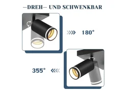 NETTLIFE Foco de techo negro, 4 bombillas, foco moderno GU10, focos orientables para interiores, de metal.