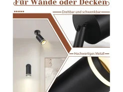 NETTLIFE Foco de techo negro, 1 bombilla de techo moderna foco GU10, focos orientables para interior, de metal.