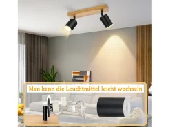 NETTLIFE Foco de techo negro GU10 Foco de pared de madera giratorio sin bombilla 350°