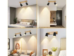 NETTLIFE Foco de techo negro GU10 Foco de pared de madera giratorio sin bombilla 350°