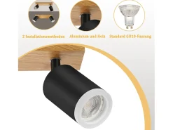 NETTLIFE Foco de techo negro GU10 Foco de pared de madera giratorio sin bombilla 350°
