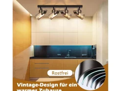 NETTLIFE Foco de techo negro, 4 bombillas. Foco orientable 350° industrial vintage, E14.