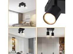 NETTLIFE Foco de techo para sala de estar, 2 bombillas, GU10, color negro, giratorio, moderno, para dormitorio, cocina