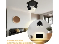 NETTLIFE Foco de techo para sala de estar, 2 bombillas, GU10, color negro, giratorio, moderno, para dormitorio, cocina