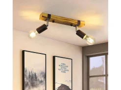 NETTLIFE Foco de techo retro 2 lámparas regulables con viga de madera, LED orientable, intercambiable