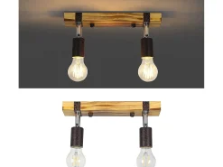 NETTLIFE Foco de techo retro 2 lámparas regulables con viga de madera, LED orientable, intercambiable