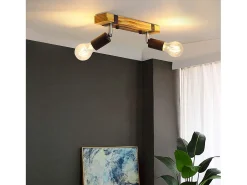 NETTLIFE Foco de techo retro 2 lámparas regulables con viga de madera, LED orientable, intercambiable