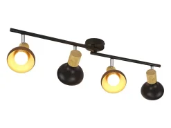 NETTLIFE Foco de techo vintage E14 para interior, orientable 350°, negro, giratorio 350°, industrial, 4 llamas, redondo