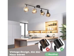 NETTLIFE Foco de techo vintage para salón en cristal gris ahumado 4 E14 orientable 350°