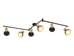 NETTLIFE Foco de techo vintage E14 para interior, orientable 350°, negro, giratorio 350°, industrial, 6 llamas, redondo
