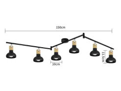 NETTLIFE Foco de techo vintage E14 para interior, orientable 350°, negro, giratorio 350°, industrial, 6 llamas, redondo