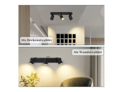 NETTLIFE Foco de techo vintage negro GU10 Lámpara de cocina para 3 llamas ajustables Vintage 350°