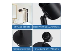 NETTLIFE Focos de pared negros Focos de pared retro - Lámpara de pared E14 Lámpara de pared vintage ajustable 1 llama 350°40W