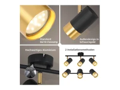 NETTLIFE GU10 Foco de techo para pasillo, color negro y dorado, estilo vintage, giratorio 350°, para salón, dormitorio, cocina