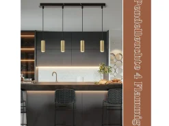 NETTLIFE Gu10 Lámpara Colgante Negro Oro Diam.170cm Metal 4 Bombillas - Lámpara de Mesa Industrial Moderna para Salón Cafetería Dormitorio