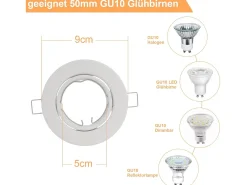 NETTLIFE Kit 12 Focos GU10 Blanco Casquillos Empotrables en Marco 230 V 50 mm Metal Orientable 30° para LED Halógenos
