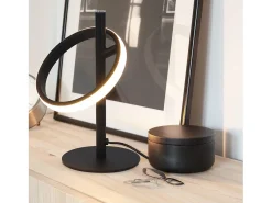 NETTLIFE Lampara de mesa LED blanca moderna en forma de anillo, lámpara de noche rotativa con anillos extraíbles de 13W.