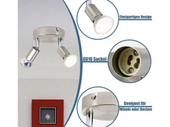 NETTLIFE LED 2 Focos de Techo GU10 Orientables 350°, Lámpara Moderna Redonda de Metal Níquel para Salón Dormitorio Sin Bombilla