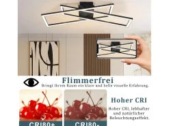 NETTLIFE LED Deckenleuchte Wohnzimmer Schwarz 36W Dimmbar Deckenlampe Büro Kinderzimmer