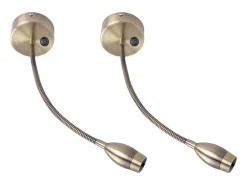 NETTLIFE LED Lector mural, lámpara de lectura, lámpara de cama mural, 2 lámparas de cama de cuello de cisne, bronce, 3W, 3000K, de cobre, 360°.