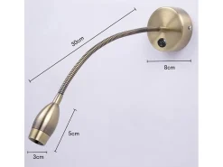 NETTLIFE LED Lector mural, lámpara de lectura, lámpara de cama mural, 2 lámparas de cama de cuello de cisne, bronce, 3W, 3000K, de cobre, 360°.