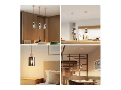 NETTLIFE Lámpara colgante de madera, lámpara colgante E27, lámpara de mesa de comedor vintage, lámpara de comedor hecha de vidrio
