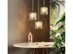 NETTLIFE Lámpara colgante moderna de cristal G9 para comedor, altura ajustable