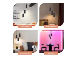 NETTLIFE Lámpara colgante de metal negro Diam.20 cm GU10 3 llamas mesa de salón lámpara industrial moderna para interior cocina