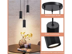 NETTLIFE Lámpara colgante de metal negro Diam.20 cm GU10 3 llamas mesa de salón lámpara industrial moderna para interior cocina
