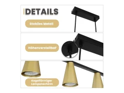 NETTLIFE Lámpara colgante para mesa de comedor, con conexión GU10: lámpara de comedor de 6 bombillas, de metal negro dorado, moderno y industrial.